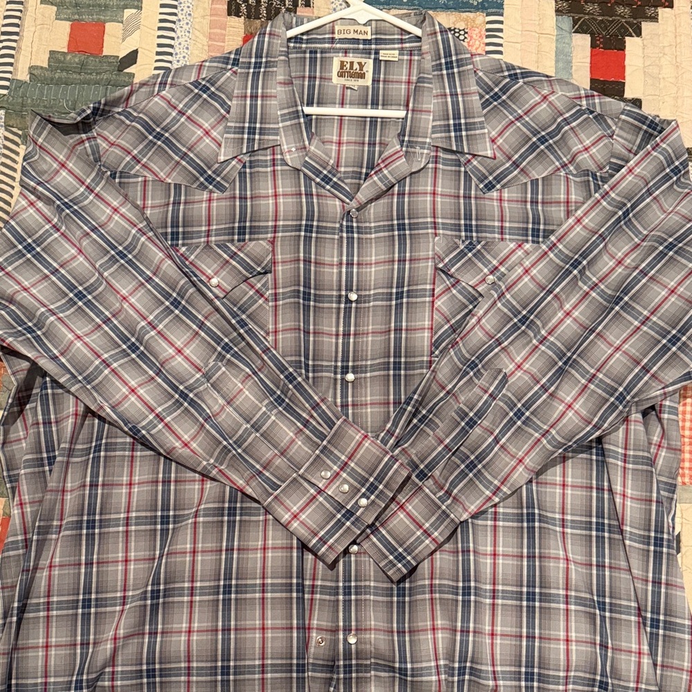 Ely Cattleman Men's Red and Blue Plaid Shirt